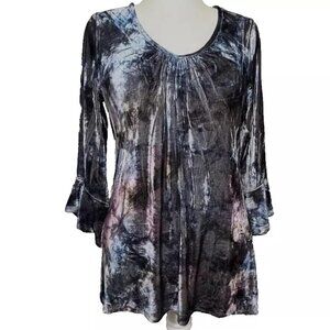 Live & Let Live Velvet Tunic Top Bell Slv Lace Blue Purple Flowy Gypsy Witchy M